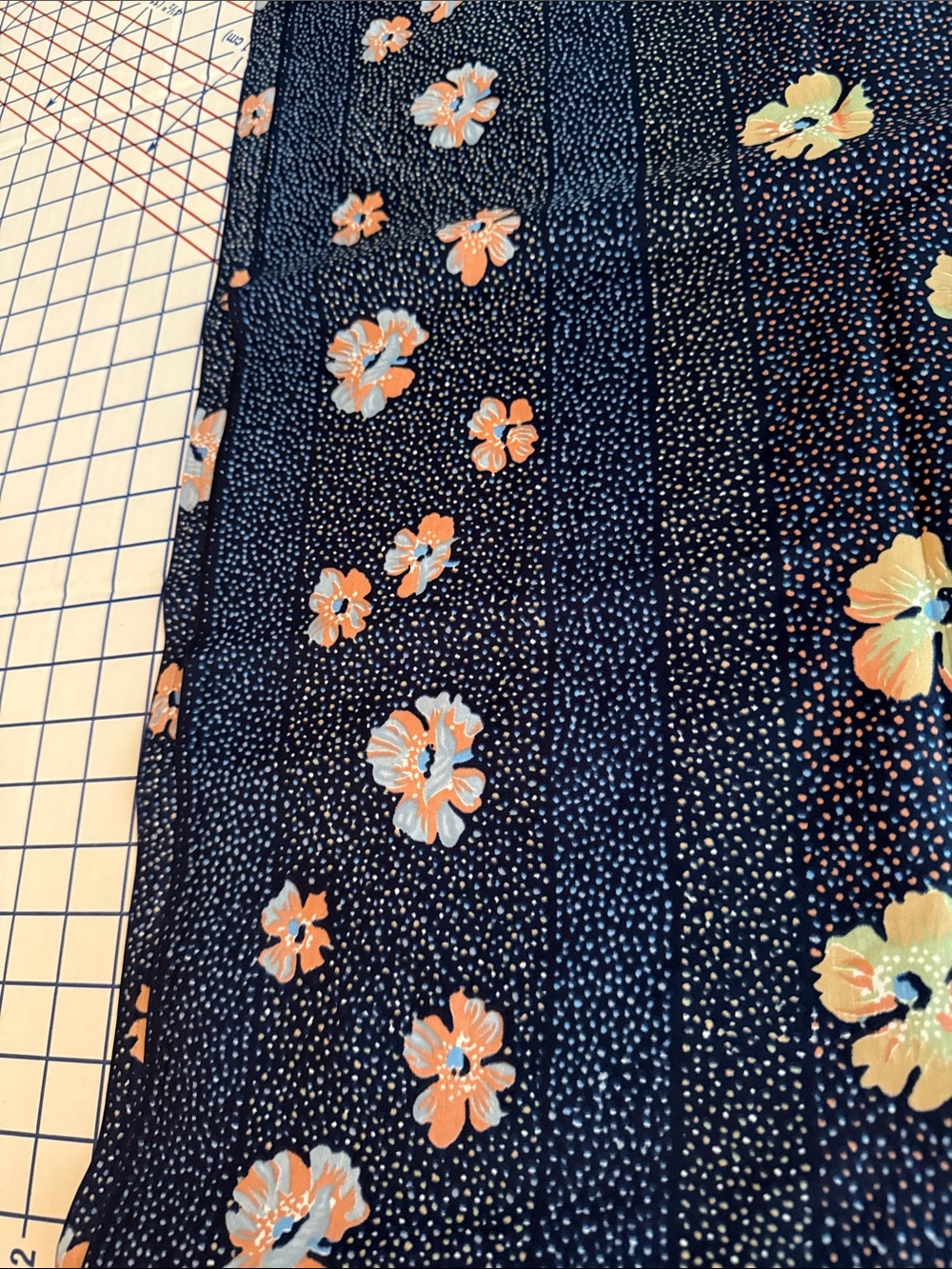 Vintage 1980s Floral Dot Stripe Fabric Navy Peach Blue 5 Yards x 44” Apparel - Picture 4 of 11